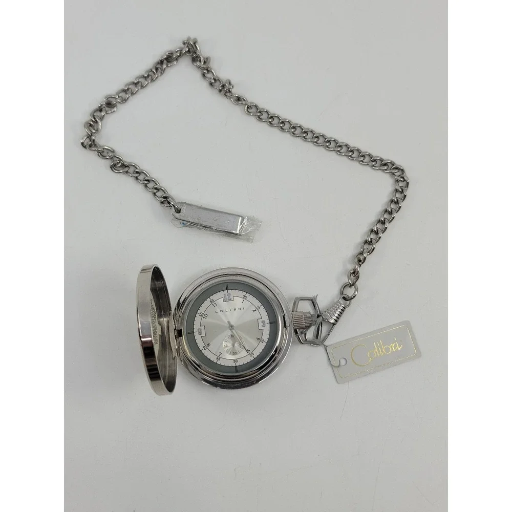 Colibri Quartz Pocket Watch Stainless Steel New Working Conditon With Chain